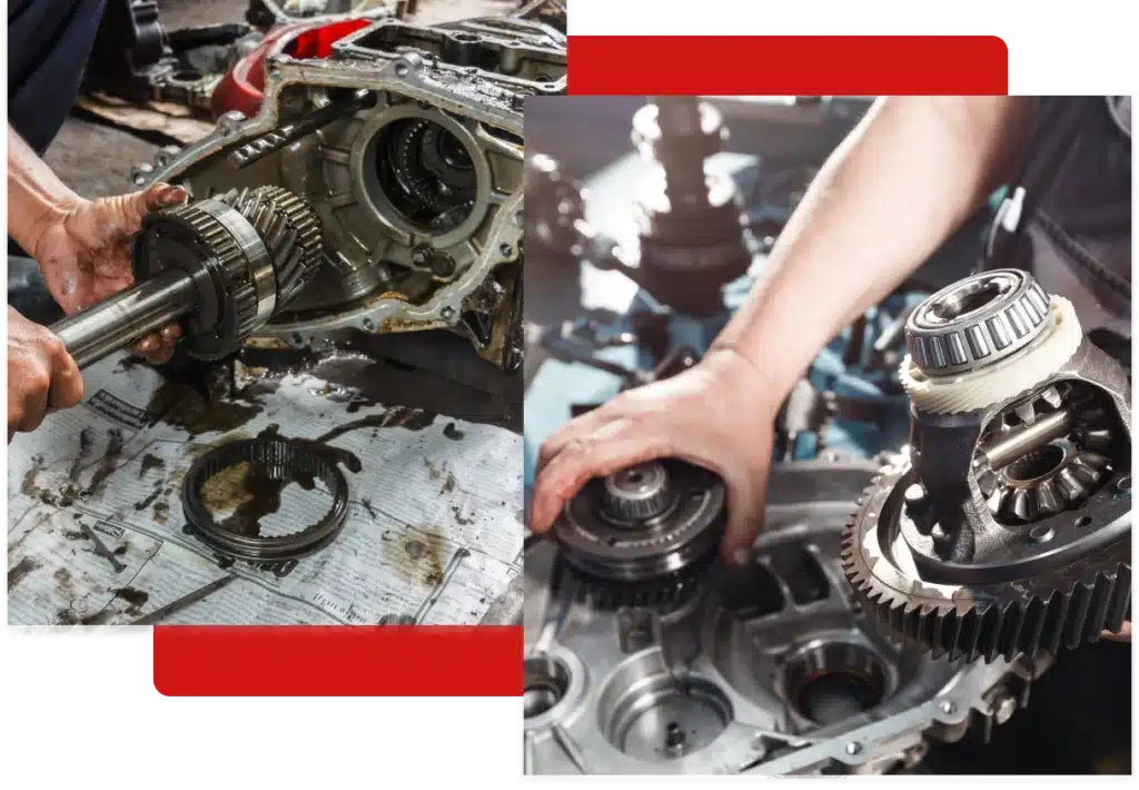 transmission services, auto repair in Hanover, PA at Alex's Autoworks. Mechanic performing a transmission rebuild and gear inspection.